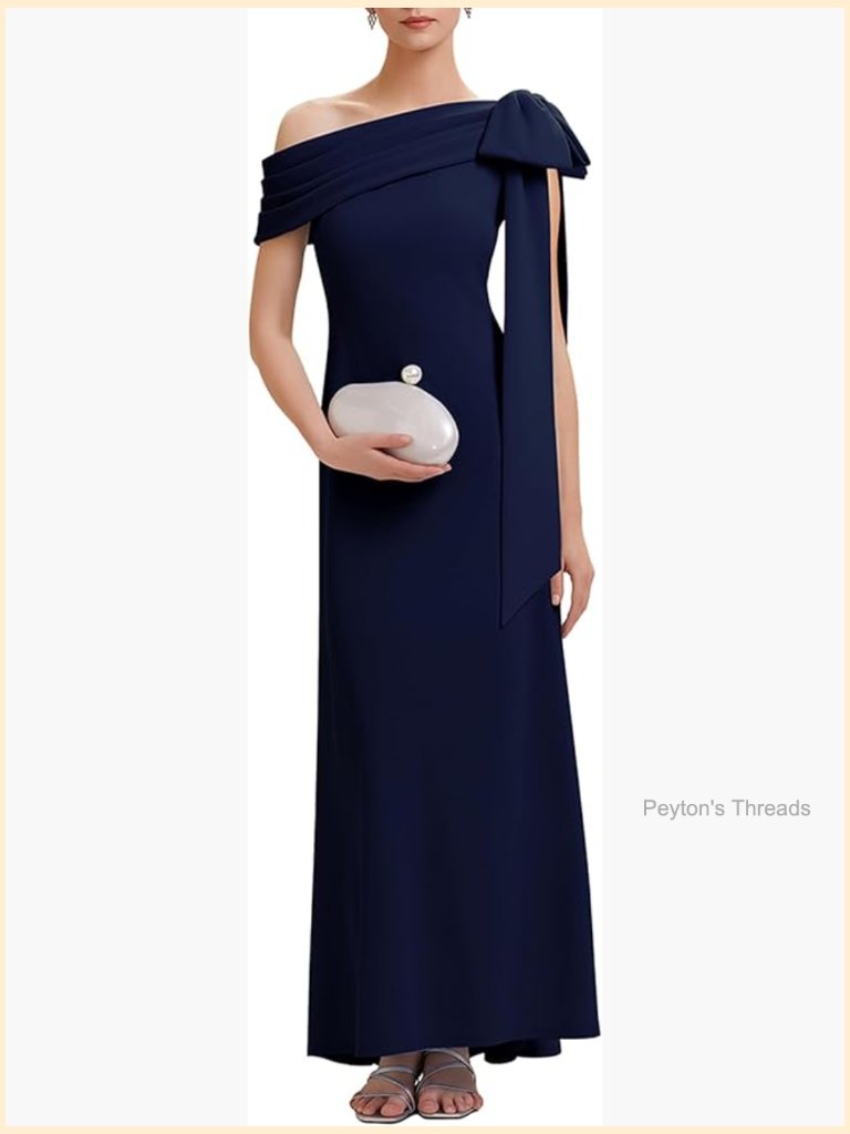 One Shoulder Bow Sash High Stretch Crepe Formal Maxi Dress Wedding Guest